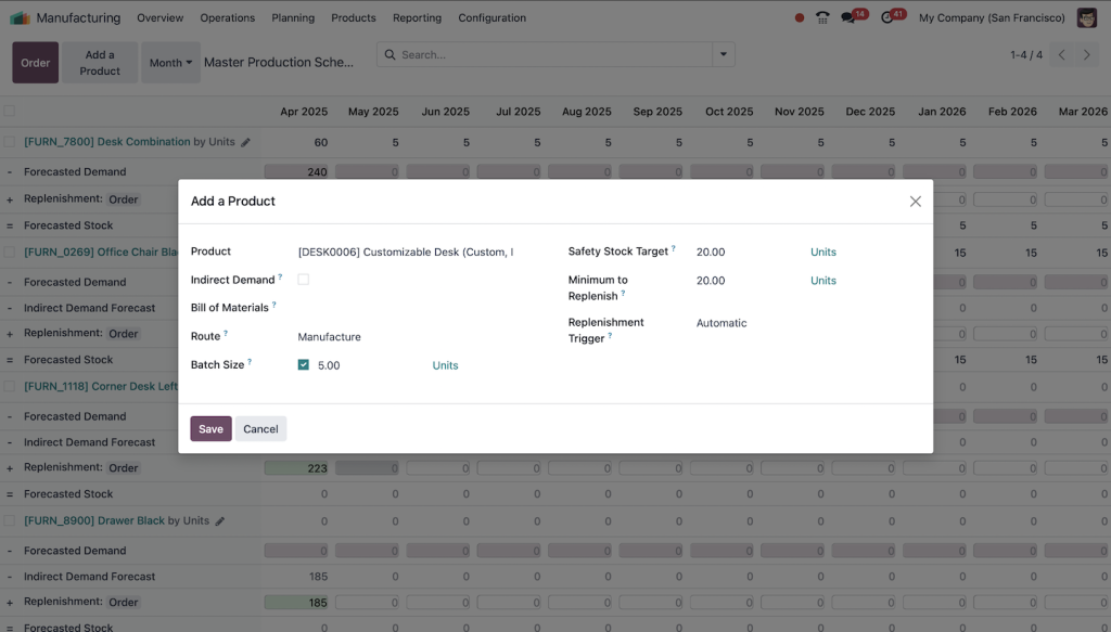 Odoo MPS (Master Production Schedule)